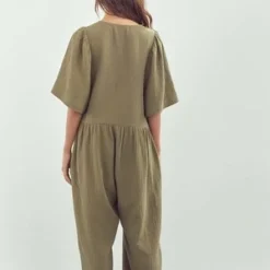A MenteA Mente Front Button-down Volume Short Sleeve Jumpsuit - Olive -Outlet Lustro Wear Store A Mente Front Button down Volume Short Sleeve Jumpsuit Olive 20220616025303 1
