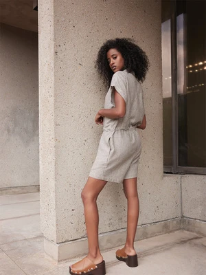 Eve GravelAidan Linen And Tencel Jumpsuit - Striped Natural/Black 2 Eve GravelAidan Linen And Tencel Jumpsuit - Striped Natural/Black - Image 2