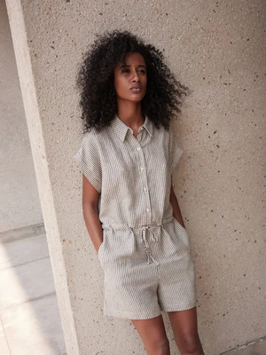 Eve GravelAidan Linen And Tencel Jumpsuit - Striped Natural/Black 1 Eve GravelAidan Linen And Tencel Jumpsuit - Striped Natural/Black