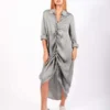SanctamuerteAsymmetric Satin Shirt Dress - Gray