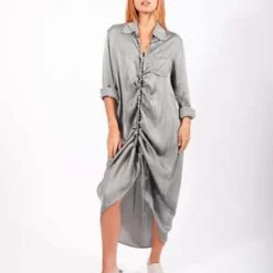 SanctamuerteAsymmetric Satin Shirt Dress - Gray