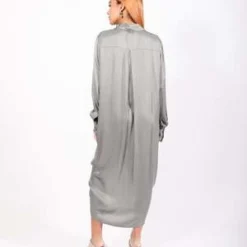 SanctamuerteAsymmetric Satin Shirt Dress - Gray 10 SanctamuerteAsymmetric Satin Shirt Dress - Gray -Outlet Lustro Wear Store Asymmetric Satin Shirt Dress in Gray by Sanctamuerte 20231007000703 1
