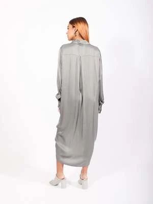 SanctamuerteAsymmetric Satin Shirt Dress - Gray 3 SanctamuerteAsymmetric Satin Shirt Dress - Gray - Image 3