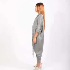 SanctamuerteAsymmetric Satin Shirt Dress - Gray 11 SanctamuerteAsymmetric Satin Shirt Dress - Gray -Outlet Lustro Wear Store Asymmetric Satin Shirt Dress in Gray by Sanctamuerte 20231007000703 2