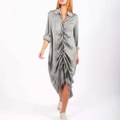 SanctamuerteAsymmetric Satin Shirt Dress - Gray 12 SanctamuerteAsymmetric Satin Shirt Dress - Gray -Outlet Lustro Wear Store Asymmetric Satin Shirt Dress in Gray by Sanctamuerte 20231007000703 3