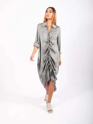 SanctamuerteAsymmetric Satin Shirt Dress - Gray 5 SanctamuerteAsymmetric Satin Shirt Dress - Gray - Image 5
