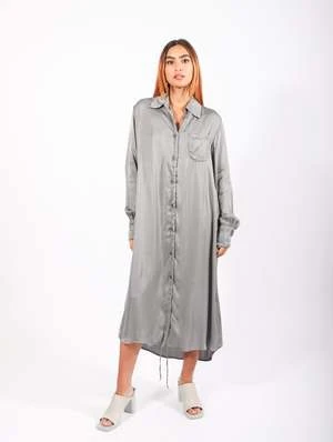 SanctamuerteAsymmetric Satin Shirt Dress - Gray 2 SanctamuerteAsymmetric Satin Shirt Dress - Gray - Image 2