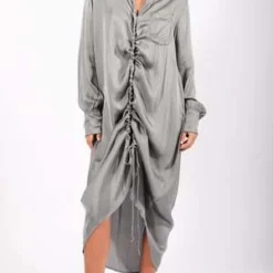 SanctamuerteAsymmetric Satin Shirt Dress - Gray 14 SanctamuerteAsymmetric Satin Shirt Dress - Gray -Outlet Lustro Wear Store Asymmetric Satin Shirt Dress in Gray by Sanctamuerte 20231007000704 1