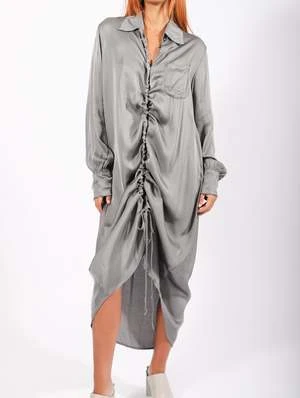 SanctamuerteAsymmetric Satin Shirt Dress - Gray 7 SanctamuerteAsymmetric Satin Shirt Dress - Gray - Image 7