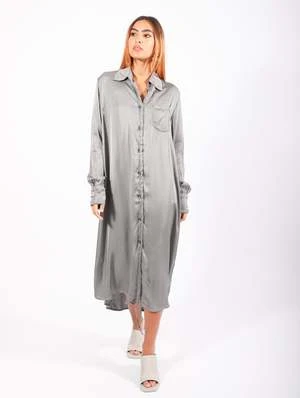 SanctamuerteAsymmetric Satin Shirt Dress - Gray 8 SanctamuerteAsymmetric Satin Shirt Dress - Gray - Image 8
