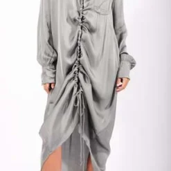 SanctamuerteAsymmetric Satin Shirt Dress - Gray 13 SanctamuerteAsymmetric Satin Shirt Dress - Gray -Outlet Lustro Wear Store Asymmetric Satin Shirt Dress in Gray by Sanctamuerte 20231007000704