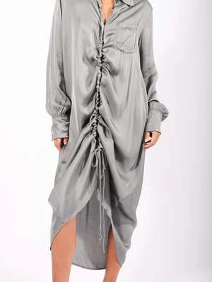 SanctamuerteAsymmetric Satin Shirt Dress - Gray 6 SanctamuerteAsymmetric Satin Shirt Dress - Gray - Image 6