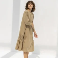 Black CraneGathered Dress - Mocha -Outlet Lustro Wear Store BLACK CRANE GATHERED DRESS MOCHA 20221028095325 1