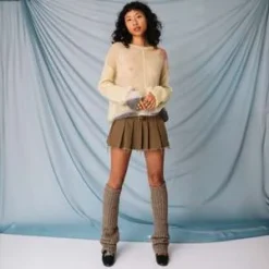 Misc EtcBelted Pleated Mini Skirt - Khaki