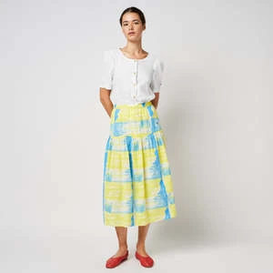 Bobo ChosesWomens Pearl Nacre Pattern Flared Skirt - Yellow/Blue 1 Bobo ChosesWomens Pearl Nacre Pattern Flared Skirt - Yellow/Blue
