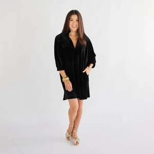 Caryn LawnBetsy Collar Velvet Dress - Black 1 Caryn LawnBetsy Collar Velvet Dress - Black