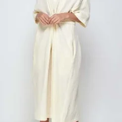 A MenteCotton Gauze Half Sleeve Tie Dress - Cream/Taupe