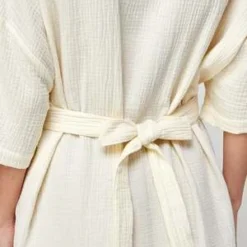 A MenteCotton Gauze Half Sleeve Tie Dress - Cream/Taupe -Outlet Lustro Wear Store Cotton gauze half sleeve tie dress 20220616025328