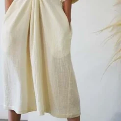 A MenteCotton Gauze Half Sleeve Tie Dress - Cream/Taupe -Outlet Lustro Wear Store Cotton gauze half sleeve tie dress 20220616025328 3