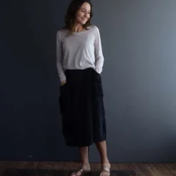 New Products -Outlet Lustro Wear Store Double Layer Linen Skirt Black 20220513203847