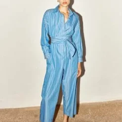 DATURAStriped Ren Jumpsuit - Egyptian Blue