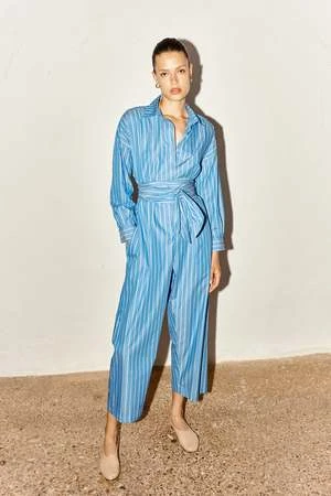 DATURAStriped Ren Jumpsuit - Egyptian Blue 1 DATURAStriped Ren Jumpsuit - Egyptian Blue