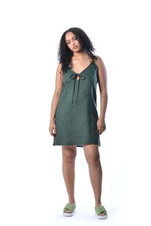 Eliza FaulknerLinen Slip Dress - Forest Green 3 Eliza FaulknerLinen Slip Dress - Forest Green - Image 3
