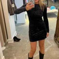 FRAME DenimVelvet Long Sleeve Mini Dress