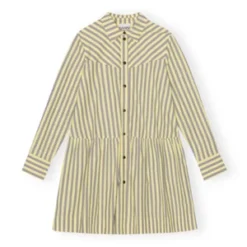 GanniStripe Cotton Mini Shirtdress - Frost Grey
