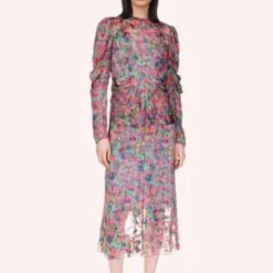 Anna SuiGiverny Burnout Satin Dress - Dusty Blue Multi