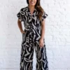 Dress ForumHide And Seek Collared Button Front Jumpsuit - Black