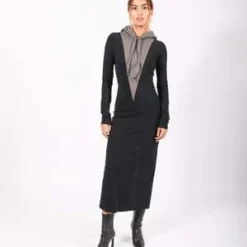 MM6 Maison MargielaHooded Long Dress - Gray/Black