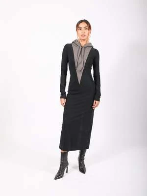 MM6 Maison MargielaHooded Long Dress - Gray/Black