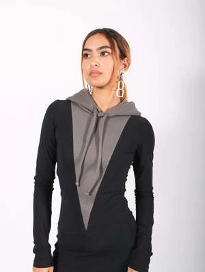 MM6 Maison MargielaHooded Long Dress - Gray/Black 3 MM6 Maison MargielaHooded Long Dress - Gray/Black - Image 3