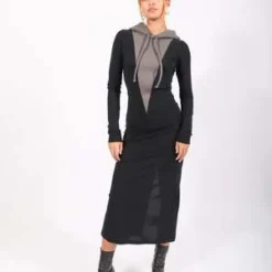 MM6 Maison MargielaHooded Long Dress - Gray/Black 14 MM6 Maison MargielaHooded Long Dress - Gray/Black -Outlet Lustro Wear Store Hooded Long Dress in Gray Black by MM6 Maison Margiela 20231019003457 2