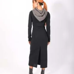 MM6 Maison MargielaHooded Long Dress - Gray/Black 16 MM6 Maison MargielaHooded Long Dress - Gray/Black -Outlet Lustro Wear Store Hooded Long Dress in Gray Black by MM6 Maison Margiela 20231019003457 4