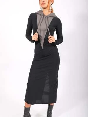 MM6 Maison MargielaHooded Long Dress - Gray/Black 11 MM6 Maison MargielaHooded Long Dress - Gray/Black - Image 11