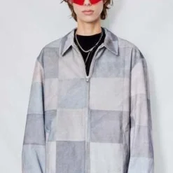 AssemblyPatchwork Print Denim Zip Jacket - Gray