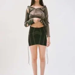 PriscaveraRainwear Lace Up Corset Mini Skirt - Black