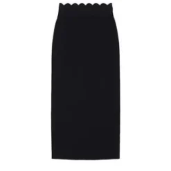 A.L.C.Quincy Scalloped Knit Midi Skirt - Black