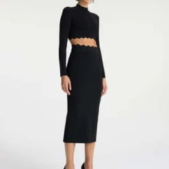 A.L.C.Quincy Scalloped Knit Midi Skirt - Black -Outlet Lustro Wear Store Quincy Scalloped Knit Midi Skirt in Black 20231030191815 1