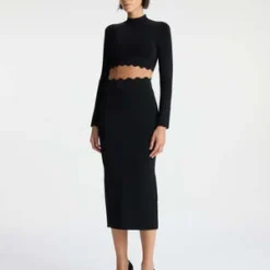 A.L.C.Quincy Scalloped Knit Midi Skirt - Black -Outlet Lustro Wear Store Quincy Scalloped Knit Midi Skirt in Black 20231030191815