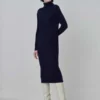 PureCashmere NYCRib Turtleneck Maxi Dress - Navy
