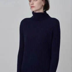 PureCashmere NYCRib Turtleneck Maxi Dress - Navy -Outlet Lustro Wear Store Rib Turtleneck Maxi Dress Navy 20230925213852 2