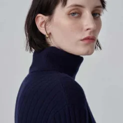 PureCashmere NYCRib Turtleneck Maxi Dress - Navy -Outlet Lustro Wear Store Rib Turtleneck Maxi Dress Navy 20230925213853 1