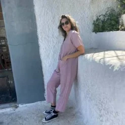 Happy French Ganghappyfrenchgang Short Sleeve Light Jumpsuit - Lavender -Outlet Lustro Wear Store Short Sleeve Light Lavender Jumpsuit XS XL 20231028002549 2