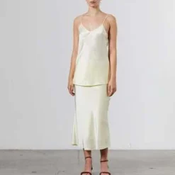 Laing HomeSilk Satin Midi Slip Skirt - Pale Lemon