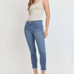 Just Black DenimThe Fray Hem Skinny - Medium Denim