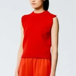 TibiSoft Lambswool Distressed Vest - Red -Outlet Lustro Wear Store Tibi Soft Lambswool Distressed Vest Red 20230920164025 1
