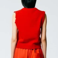 TibiSoft Lambswool Distressed Vest - Red -Outlet Lustro Wear Store Tibi Soft Lambswool Distressed Vest Red 20230920164025 2